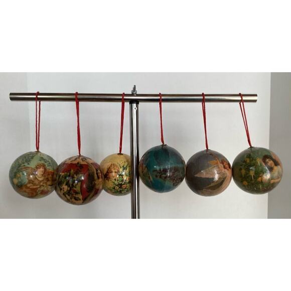 Decoupage christmas Glorious angels ball ornaments 1995 lot of 6 - Picture 2 of 9